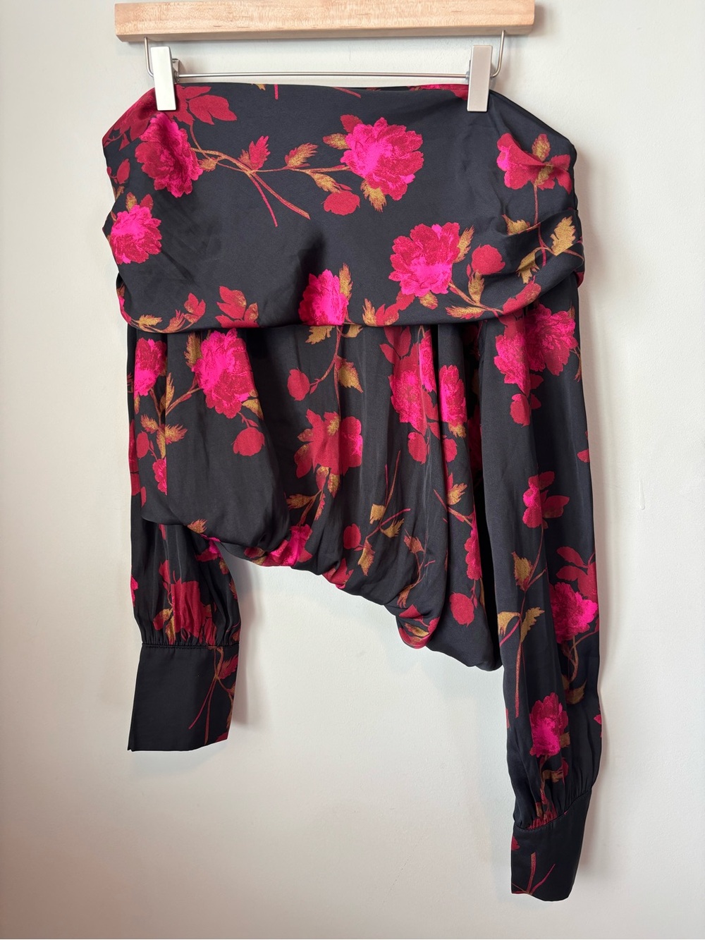 Free People Black & Red Combo Potter Print One-Shoulder Off Shoulder Size Small - Picture 2 of 5